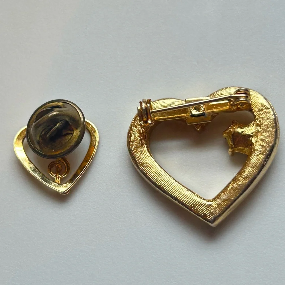 Vintage Mother’s Day Gold Rose & Heart Brooch Pin Bundle 3pc Vintage Jewelry Lot